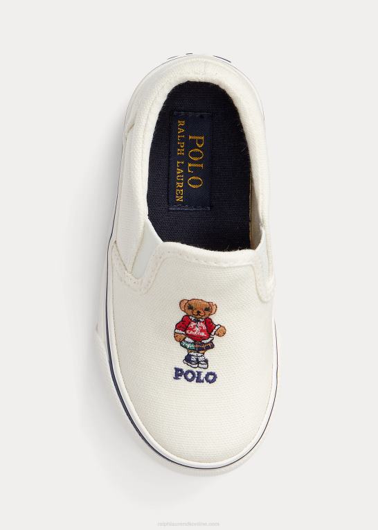 pergament creme børn Ralph Lauren keaton polo bear canvas slip-on sneaker Z426B7647