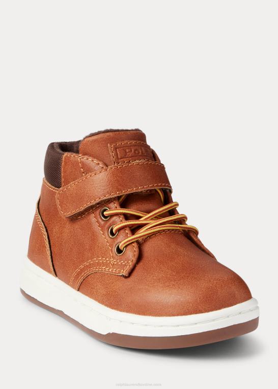 solbrun bruneret børn Ralph Lauren polo court sneaker-støvle i imiteret læder Z426B6353