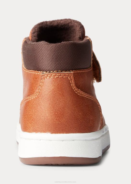 solbrun bruneret børn Ralph Lauren polo court sneaker-støvle i imiteret læder Z426B6353