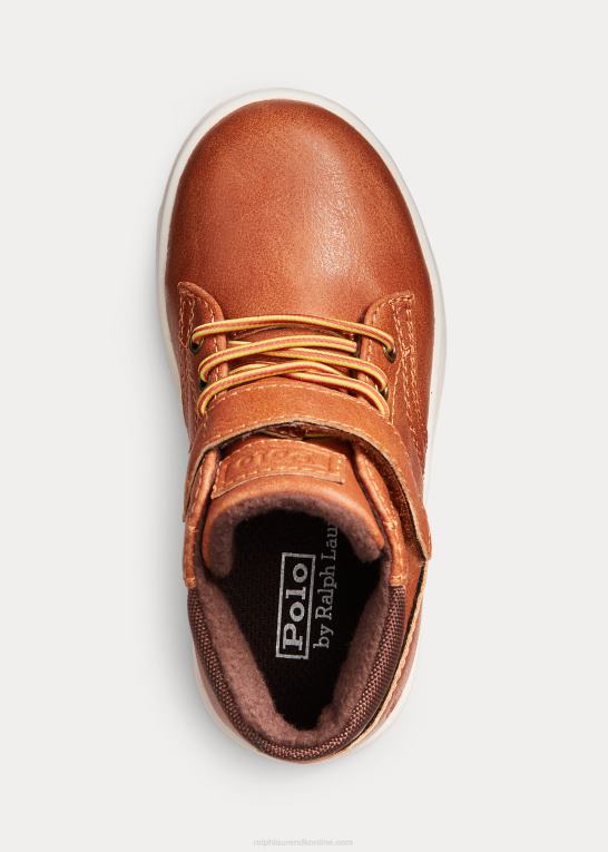 solbrun bruneret børn Ralph Lauren polo court sneaker-støvle i imiteret læder Z426B6353