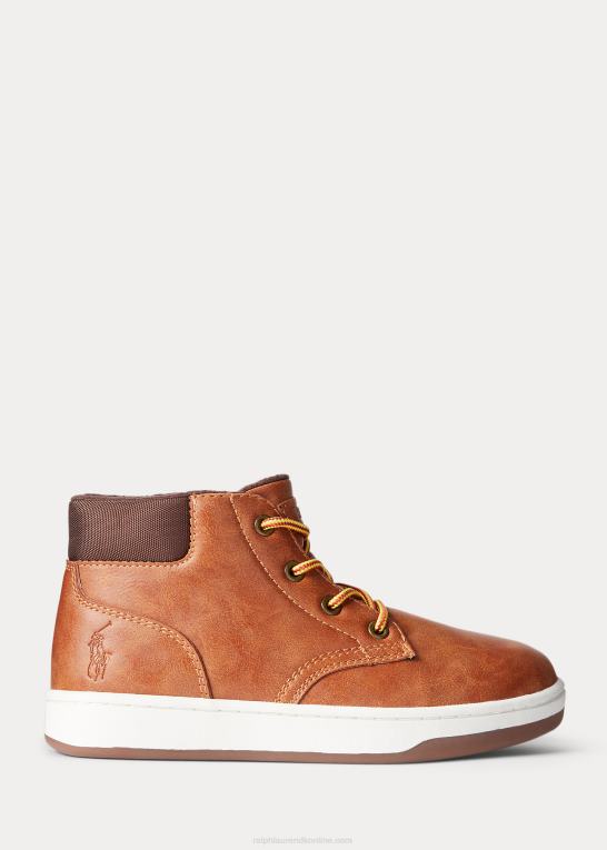 solbrun bruneret børn Ralph Lauren polo court sneaker-støvle i imiteret læder Z426B9893