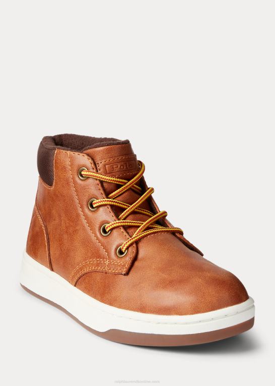 solbrun bruneret børn Ralph Lauren polo court sneaker-støvle i imiteret læder Z426B9893
