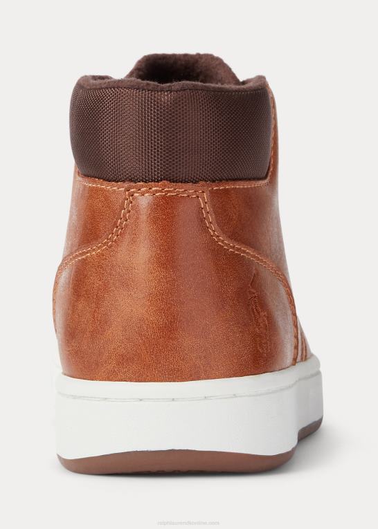 solbrun bruneret børn Ralph Lauren polo court sneaker-støvle i imiteret læder Z426B9893