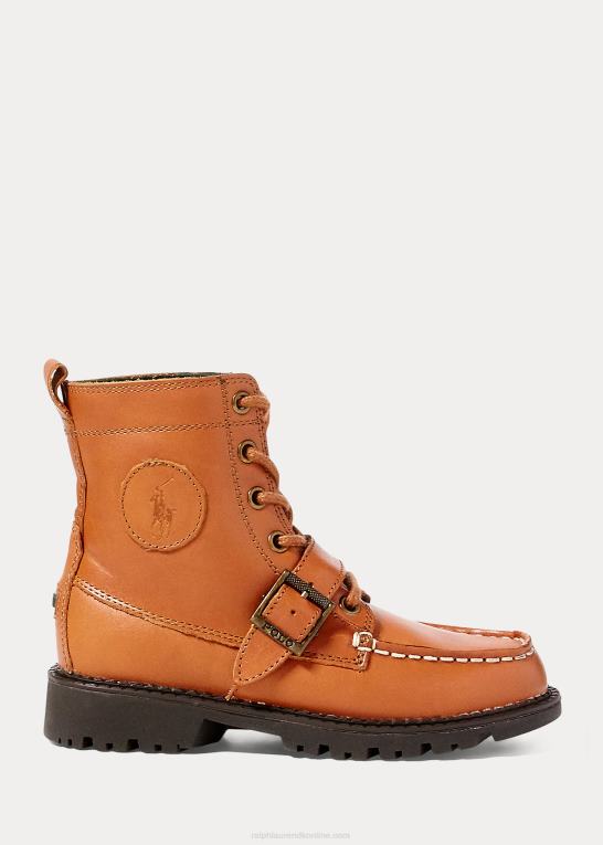 solbrun poleret læder børn Ralph Lauren læder ranger hi ii støvle Z426B9896
