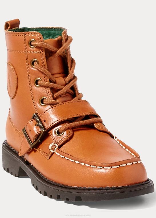 solbrun poleret læder børn Ralph Lauren læder ranger hi ii støvle Z426B9896