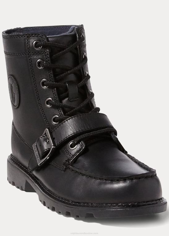 sort læder børn Ralph Lauren læder ranger hi ii støvle Z426B6382