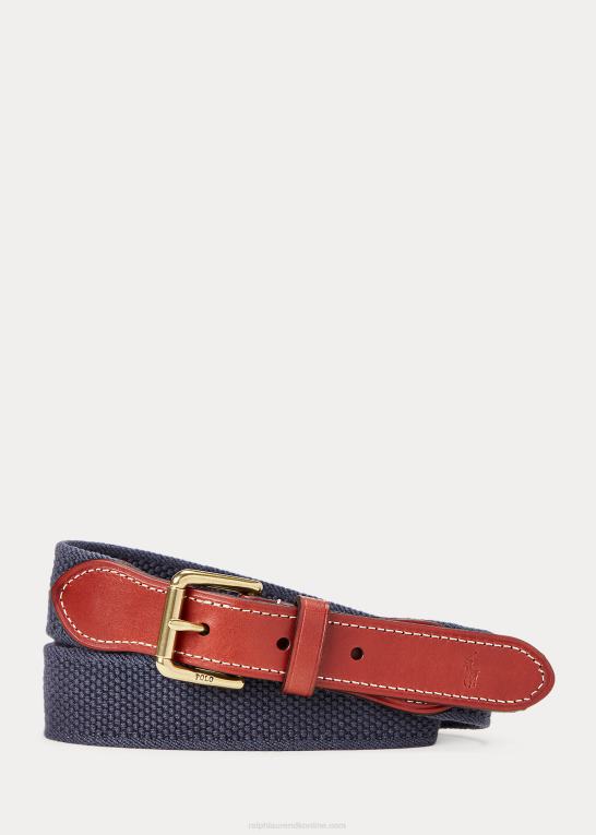 flåde børn Ralph Lauren bomuldsbælte med læderkant Z426B6243