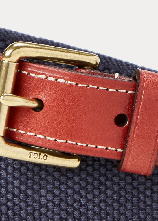 flåde børn Ralph Lauren bomuldsbælte med læderkant Z426B6243