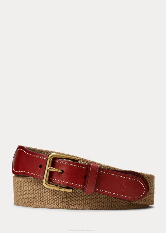 kaki børn Ralph Lauren bomuldsbælte med læderkant Z426B9871