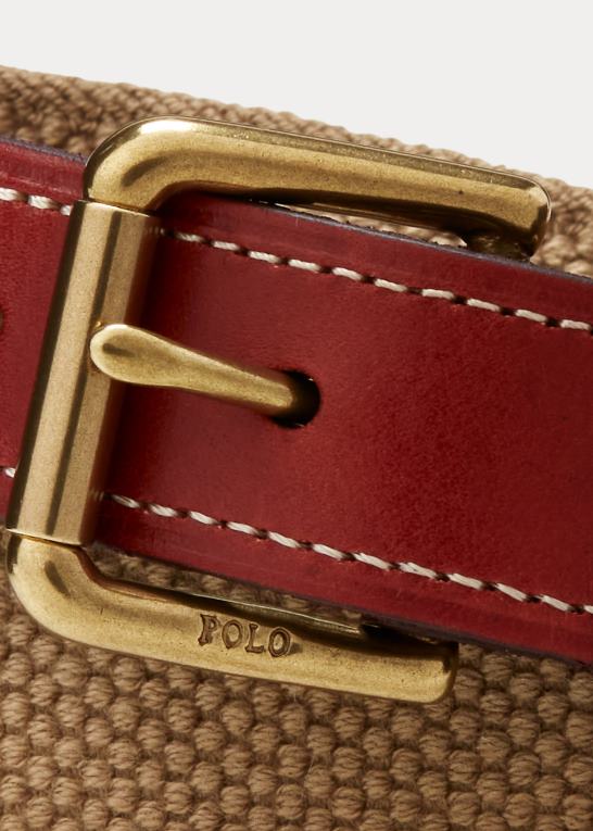 kaki børn Ralph Lauren bomuldsbælte med læderkant Z426B9871