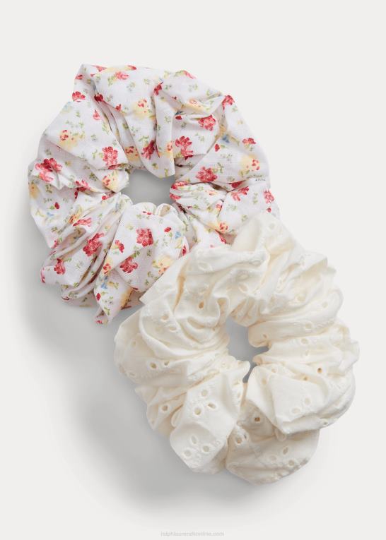 antydning af pink børn Ralph Lauren floral & eyelet scrunchie 2-pak Z426B7160