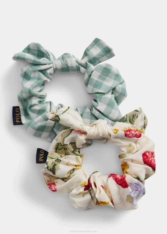 måneskin børn Ralph Lauren gingham & blomstret sløjfe scrunchie 2-pak Z426B7161