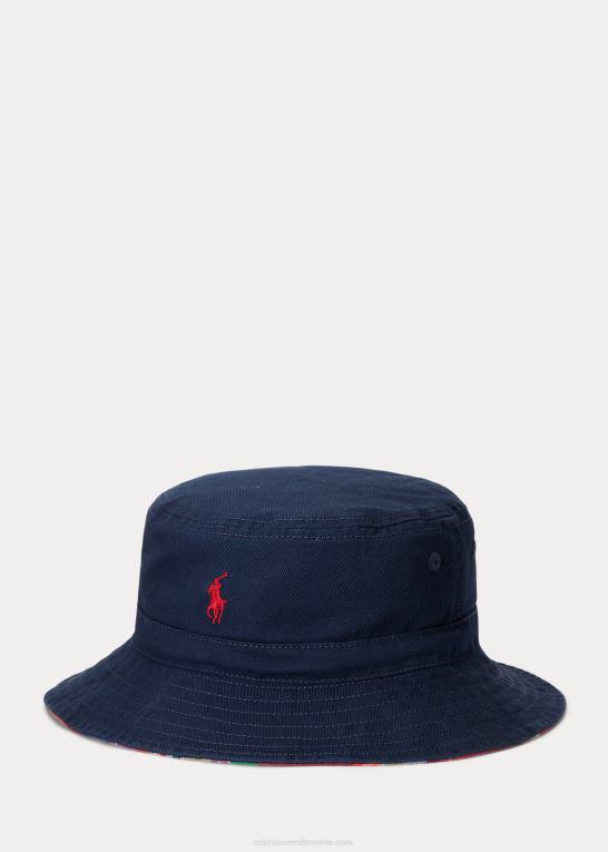 rød/marine multi børn Ralph Lauren vendbar bøttehat i bomuld Z426B5850