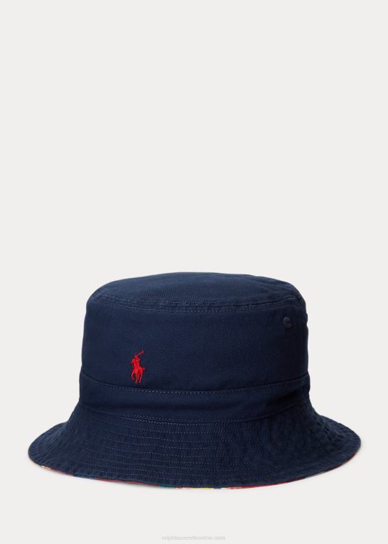 rød/marine multi børn Ralph Lauren vendbar bøttehat i bomuld Z426B6230
