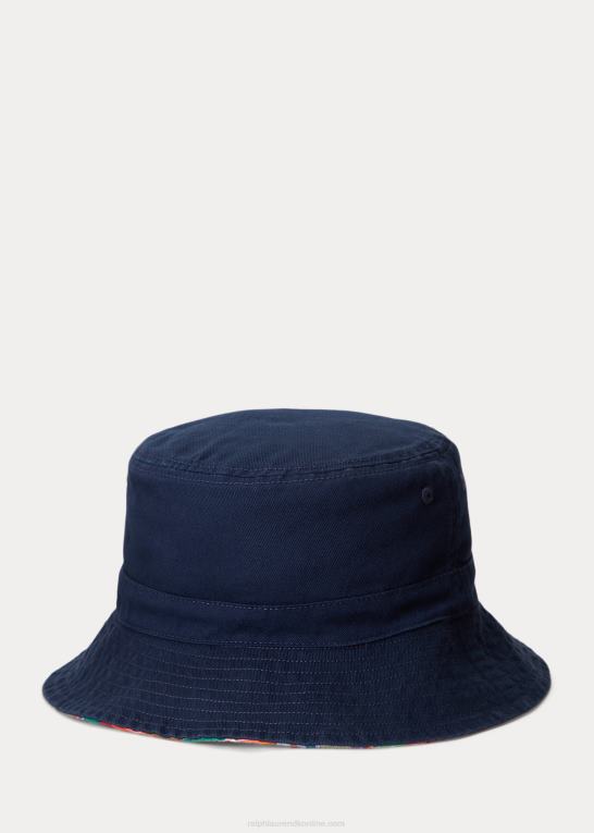rød/marine multi børn Ralph Lauren vendbar bøttehat i bomuld Z426B6230