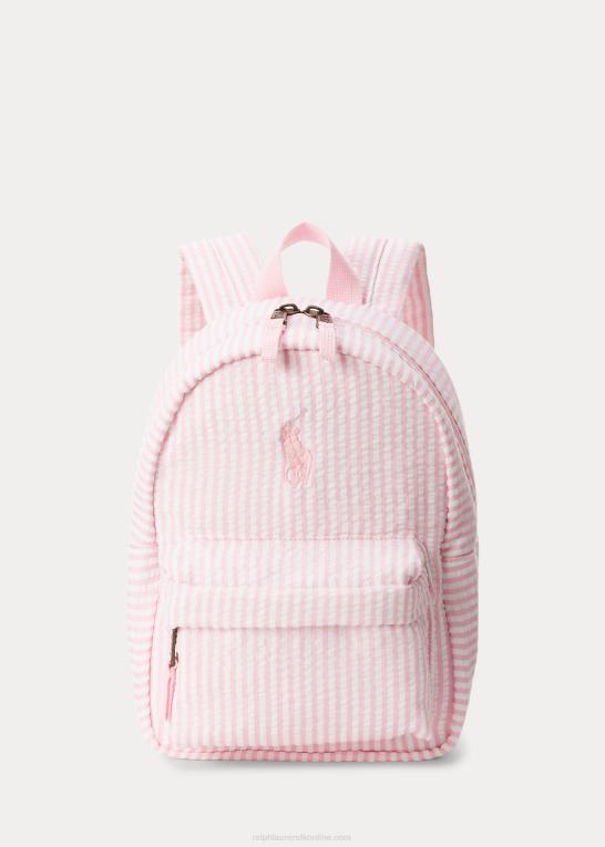 hvid/karmelrosa børn Ralph Lauren stor pony seersucker mini rygsæk Z426B7129