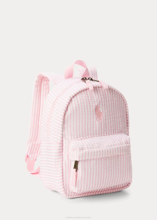 hvid/karmelrosa børn Ralph Lauren stor pony seersucker mini rygsæk Z426B7129