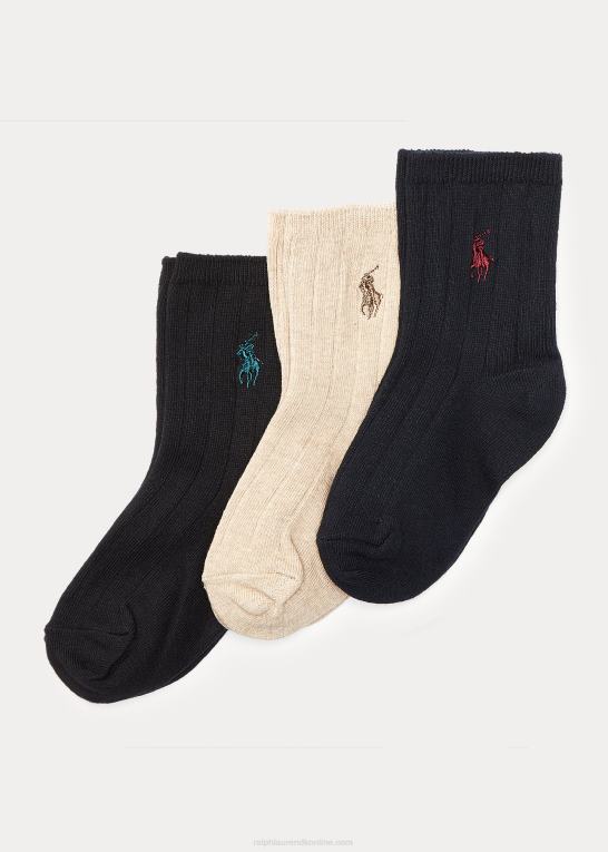 assorteret børn Ralph Lauren ribstrikkede kjolestrømper 3-pak Z426B5965