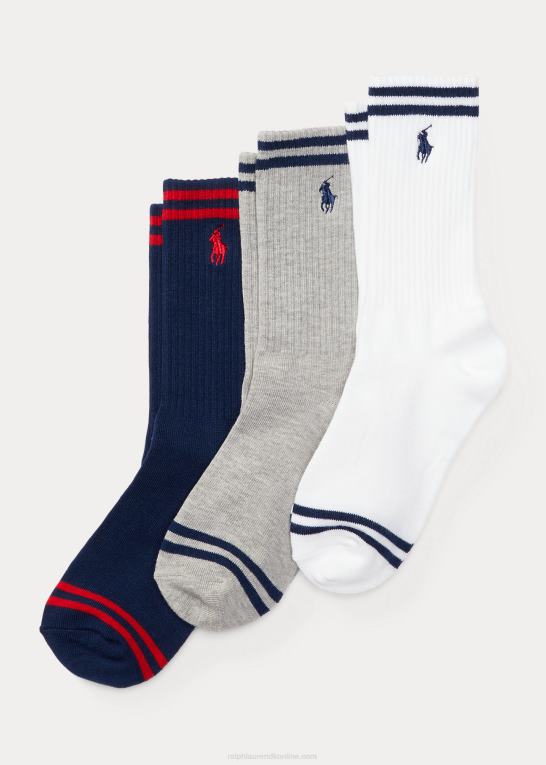 assorteret børn Ralph Lauren stribet mandskabssok 3-pak Z426B6330