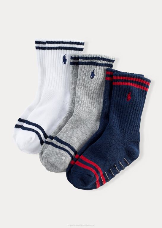 hvid børn Ralph Lauren stribet mandskabssok 3-pak Z426B5961