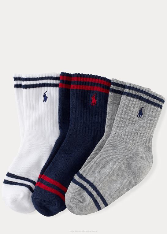 hvid børn Ralph Lauren stribet mandskabssok 3-pak Z426B5961