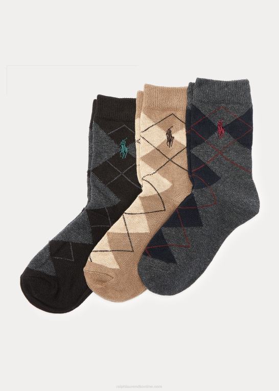 kul/khaki/sort børn Ralph Lauren argyle sok 3-pak Z426B5964