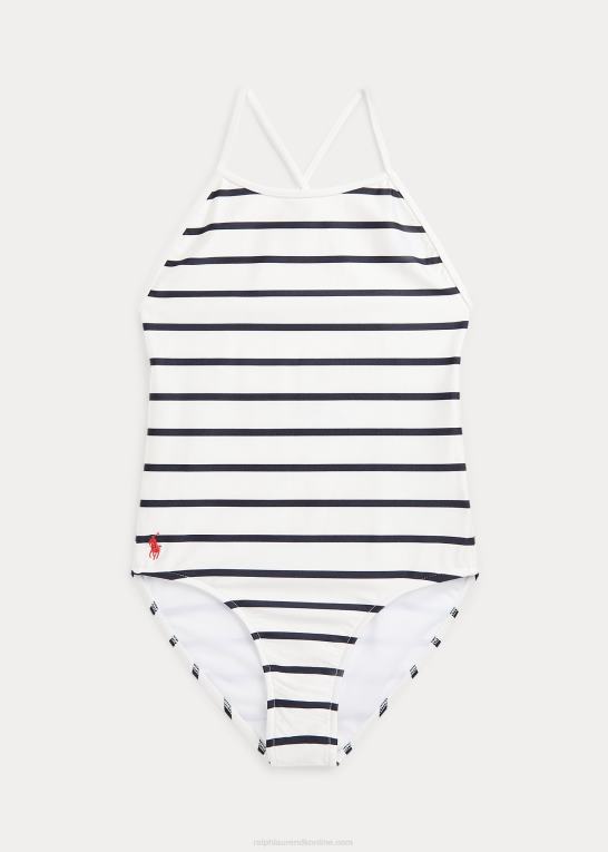 dækvask hvid/marineblå børn Ralph Lauren stribet badedragt i et stykke stretch Z426B7338