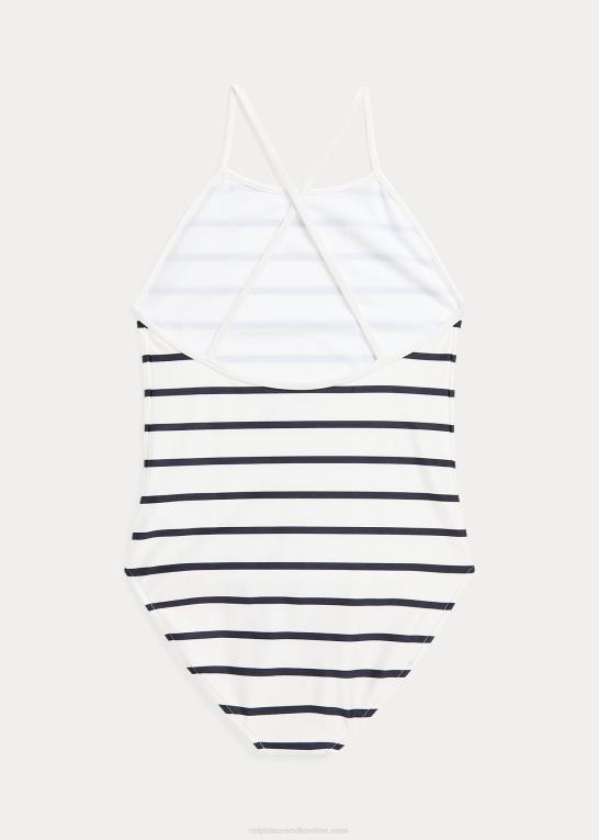 dækvask hvid/marineblå børn Ralph Lauren stribet badedragt i et stykke stretch Z426B7338