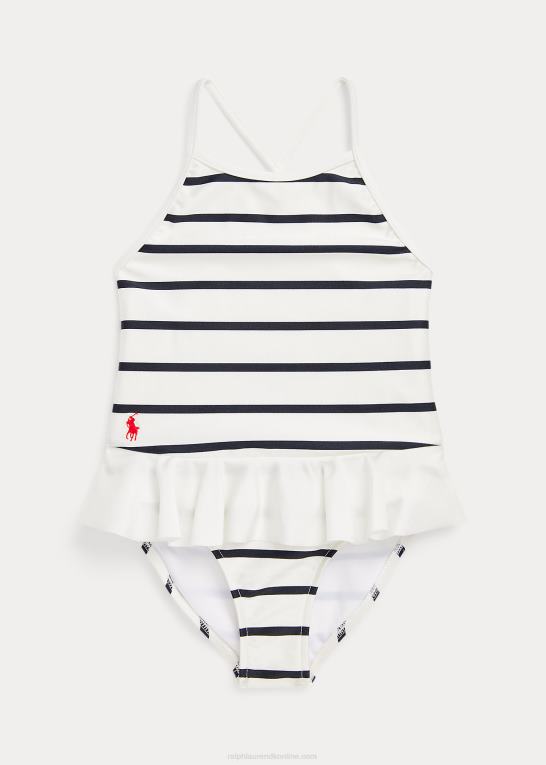 dækvask hvid/marineblå børn Ralph Lauren stribet badedragt i et stykke stretch Z426B7342