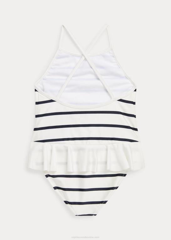 dækvask hvid/marineblå børn Ralph Lauren stribet badedragt i et stykke stretch Z426B7342