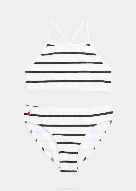 dækvask hvid/marineblå børn Ralph Lauren stribet stretch badedragt i to dele Z426B7337