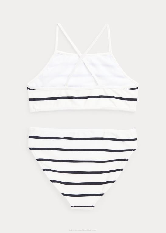 dækvask hvid/marineblå børn Ralph Lauren stribet stretch badedragt i to dele Z426B7337