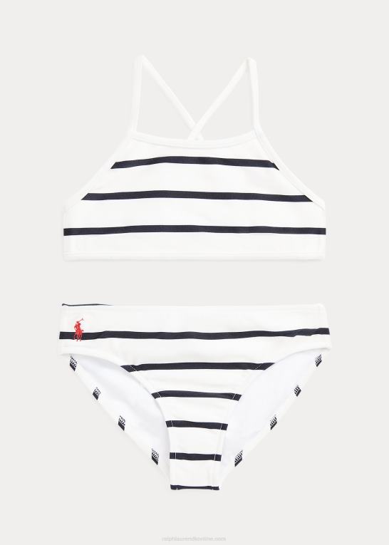 dækvask hvid/marineblå børn Ralph Lauren stribet stretch badedragt i to dele Z426B7341