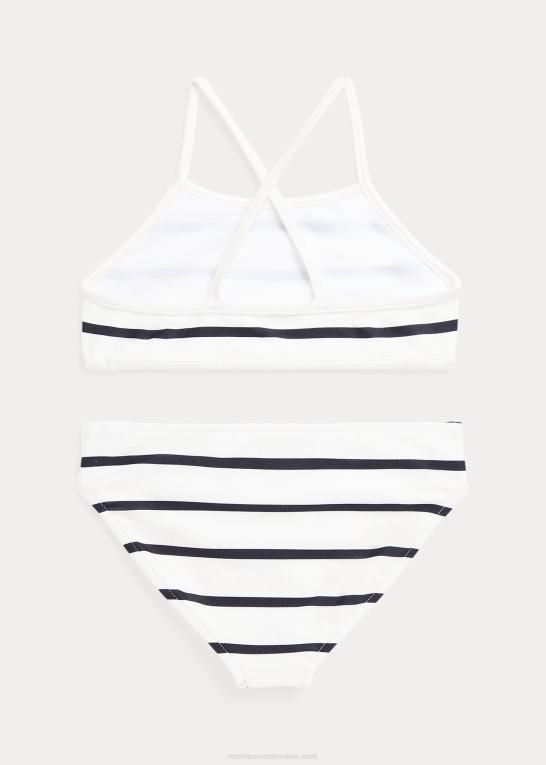 dækvask hvid/marineblå børn Ralph Lauren stribet stretch badedragt i to dele Z426B7341