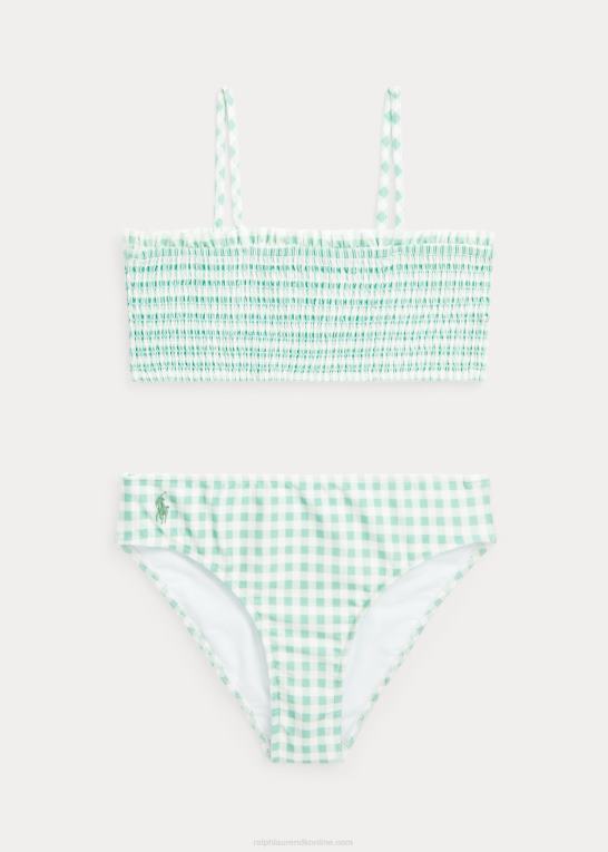 falmet mynte børn Ralph Lauren todelt badedragt med flæser i gingham Z426B7333