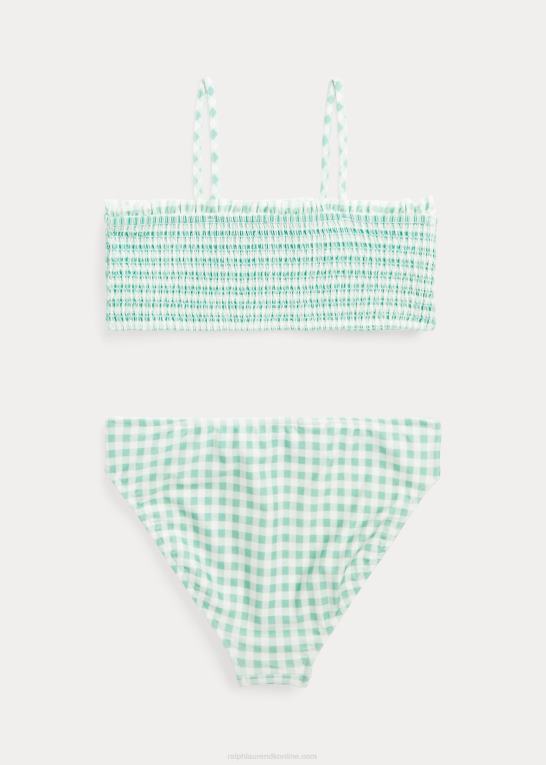 falmet mynte børn Ralph Lauren todelt badedragt med flæser i gingham Z426B7333