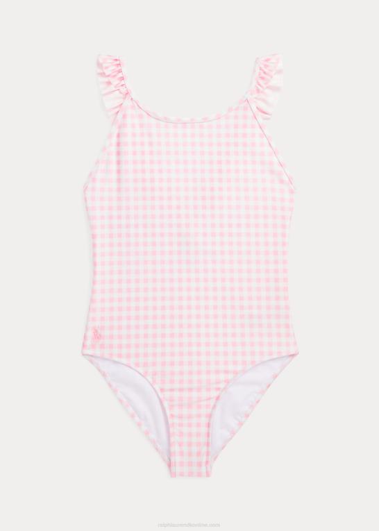 karmel pink børn Ralph Lauren gingham flæser badedragt i ét stykke Z426B7332