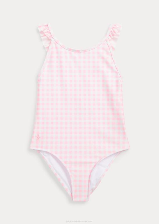 karmel pink børn Ralph Lauren gingham flæser badedragt i ét stykke Z426B9970