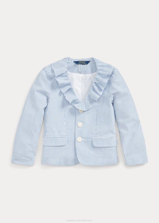 blå/hvid børn Ralph Lauren flæsede seersucker blazer Z426B7382