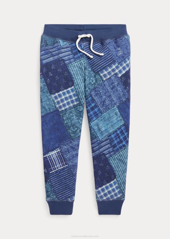 indigo patchwork børn Ralph Lauren joggerbukser i fransk frotté med patchworktryk Z426B7467