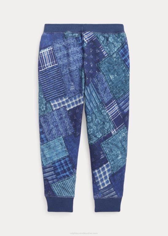 indigo patchwork børn Ralph Lauren joggerbukser i fransk frotté med patchworktryk Z426B7467