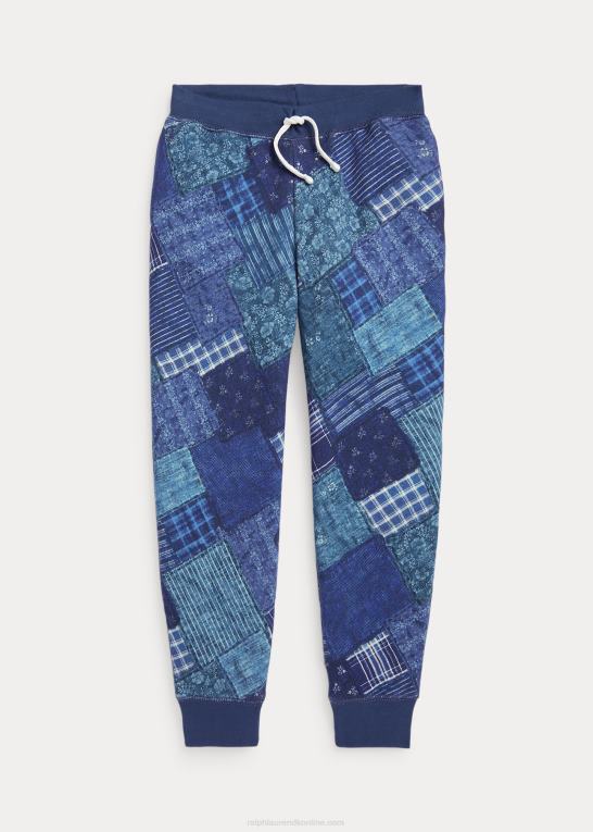 indigo patchwork børn Ralph Lauren joggerbukser i fransk frotté med patchworktryk Z426B7620