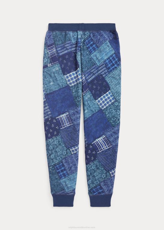 indigo patchwork børn Ralph Lauren joggerbukser i fransk frotté med patchworktryk Z426B7620