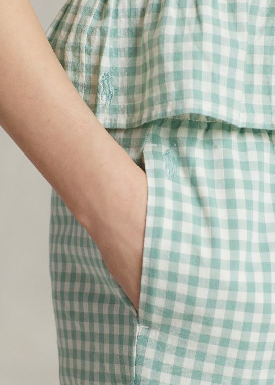 mint/hvid børn Ralph Lauren gingham cropped bomuld madras bukser Z426B6725