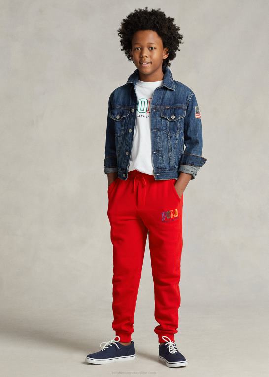 rl 200 rød børn Ralph Lauren joggerbukser i fleece med logo Z426B6564