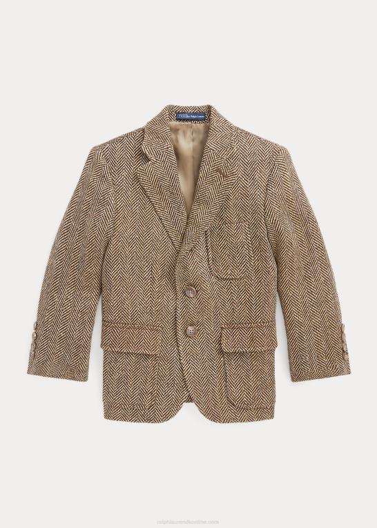 brun/brun børn Ralph Lauren sildebenssportsfrakke i hørblanding Z426B5824