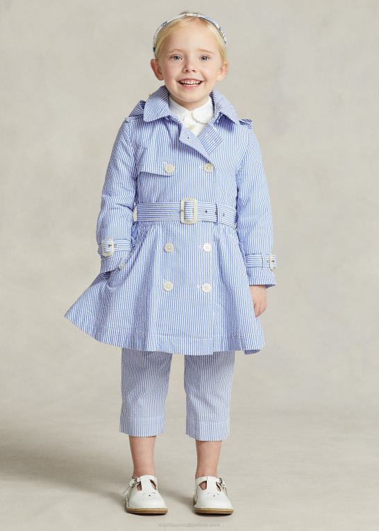 blå/hvid børn Ralph Lauren seersucker trenchcoat med hætte Z426B7349