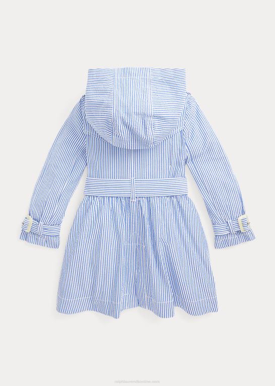 blå/hvid børn Ralph Lauren seersucker trenchcoat med hætte Z426B7349