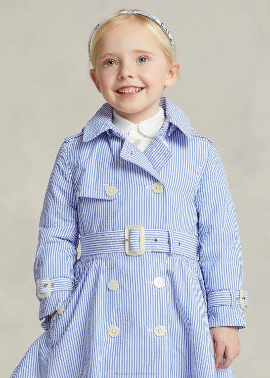 blå/hvid børn Ralph Lauren seersucker trenchcoat med hætte Z426B7349