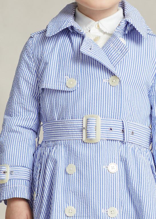 blå/hvid børn Ralph Lauren seersucker trenchcoat med hætte Z426B7349